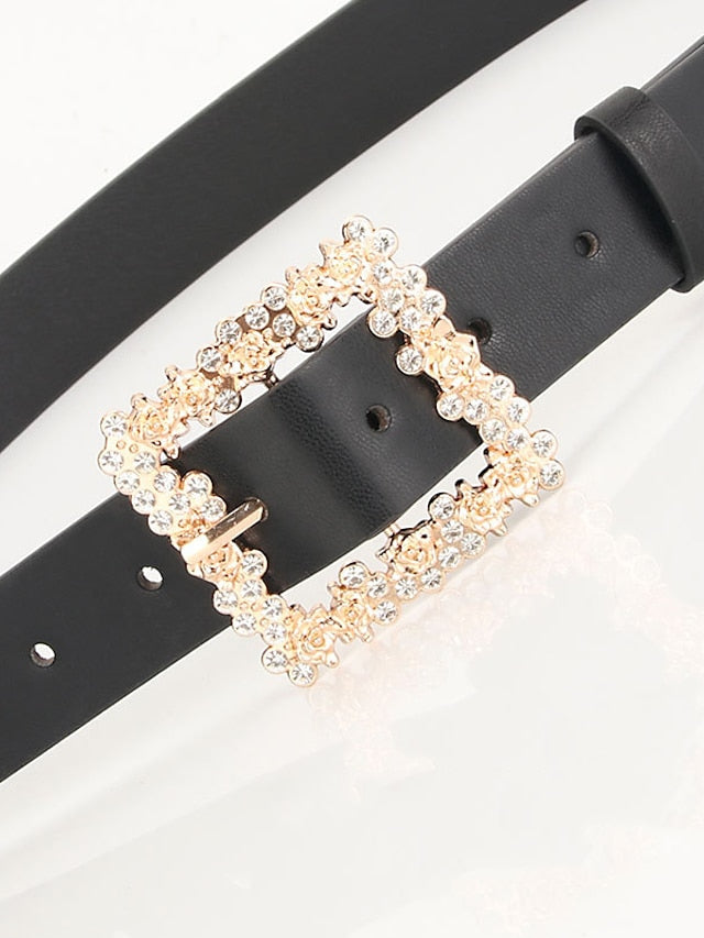 Women's Unisex PU Buckle Belt PU Leather Prong Buckle Crystal Rhinestone Casual Classic Party Daily Green White Black Brown - LuckyFash™