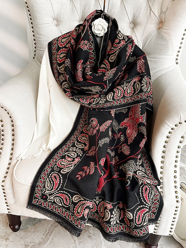 Women's Women's Shawls & Wraps Outdoor Dailywear Holiday Wine Red Pink Scarf Floral - LuckyFash™
