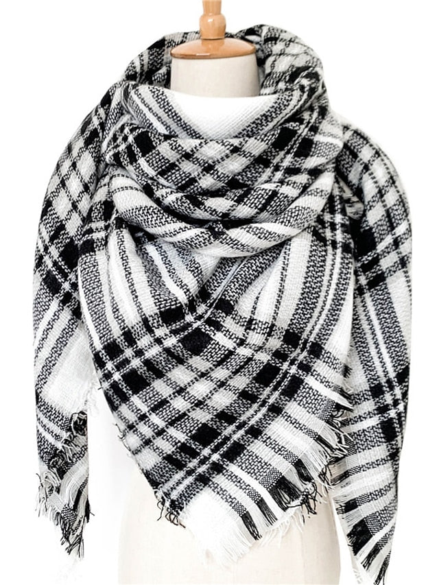Women's Square Scarf Women's Shawls & Wraps Outdoor Dailywear Holiday White Brown Khaki Scarf Plaid - LuckyFash™