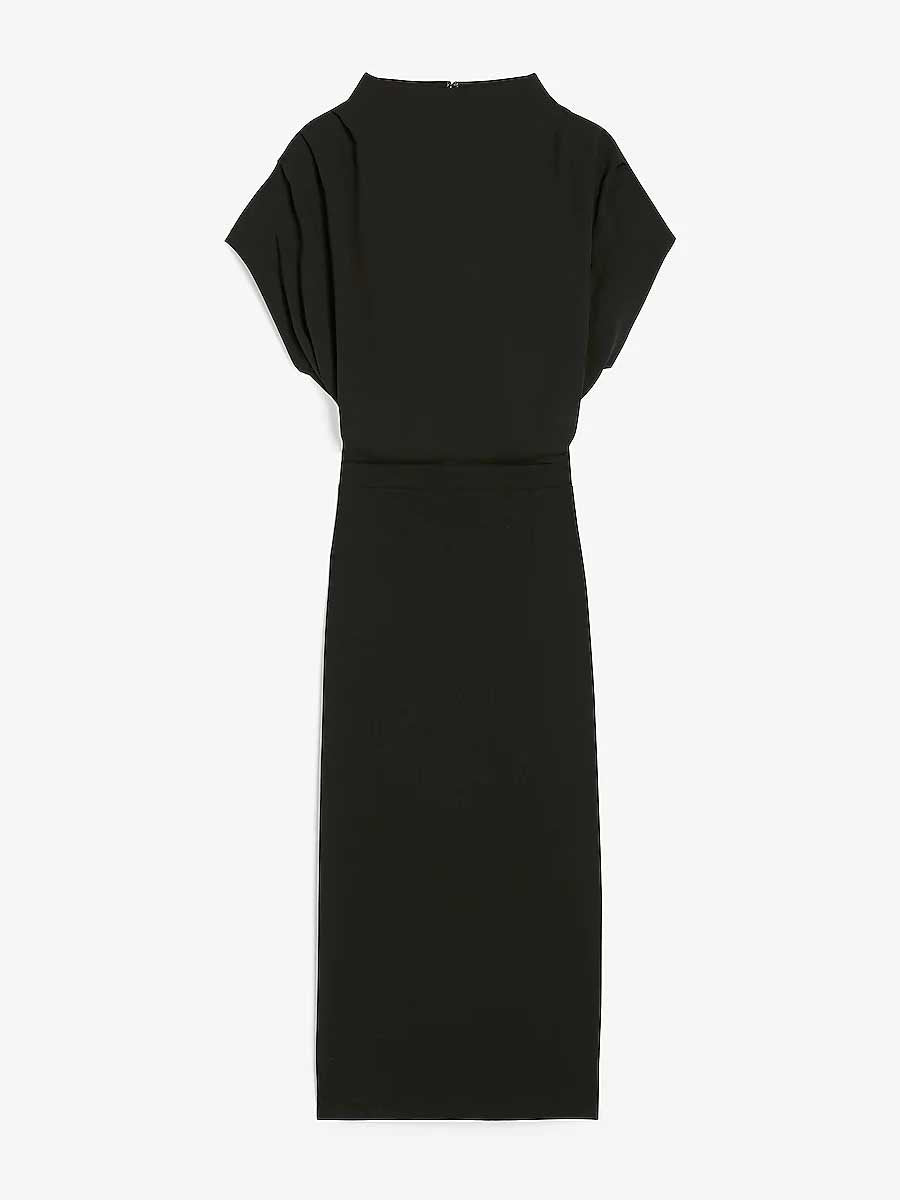 Draped Sleeve Mock Neck Sheath Dress - LuckyFash™