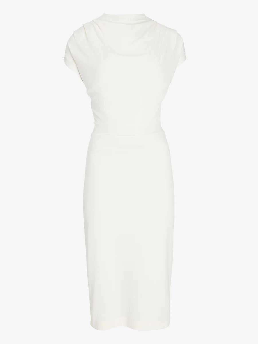 Draped Sleeve Mock Neck Sheath Dress - LuckyFash™