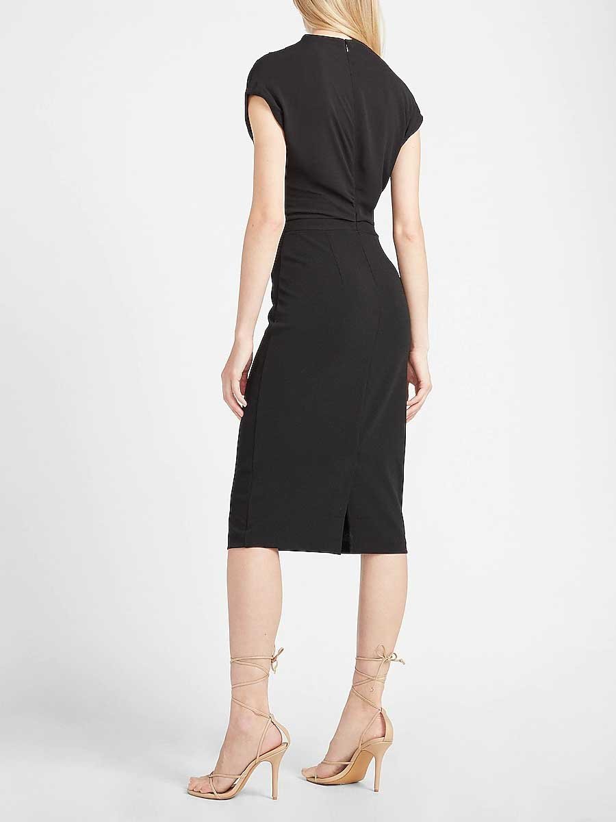 Draped Sleeve Mock Neck Sheath Dress - LuckyFash™