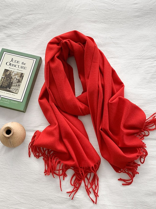 Women's Women's Shawls & Wraps Party Black Scarf Pure Color / Basic / Green / Khaki / Fall / Winter - LuckyFash™