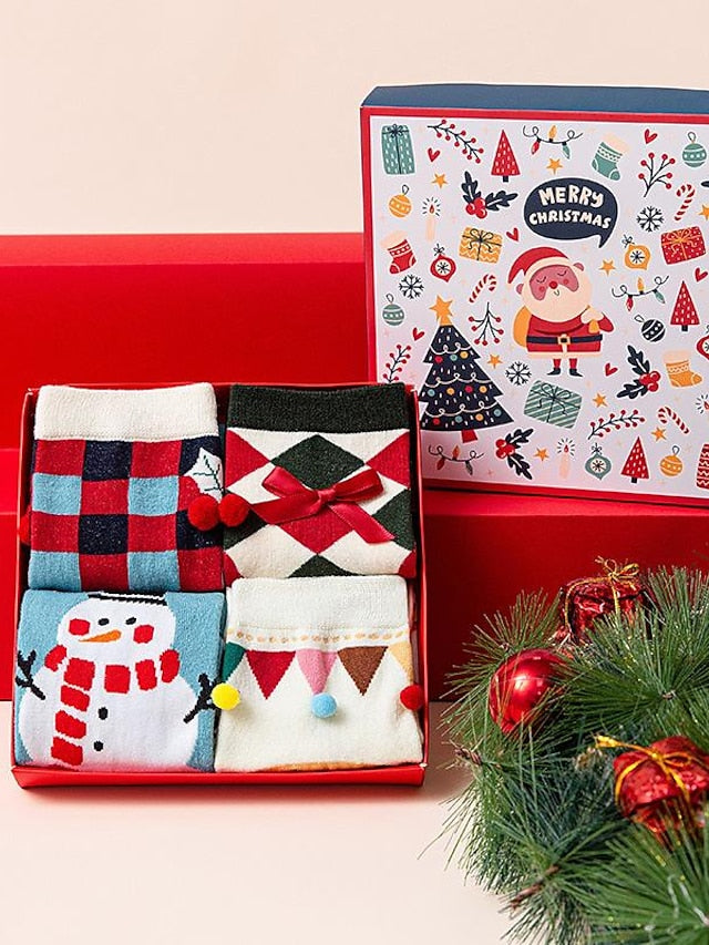 Women's Crew Socks Party Christmas Gift Animal Spandex Cotton Basic Casual Classic Warm Cute 4 Pairs - LuckyFash™