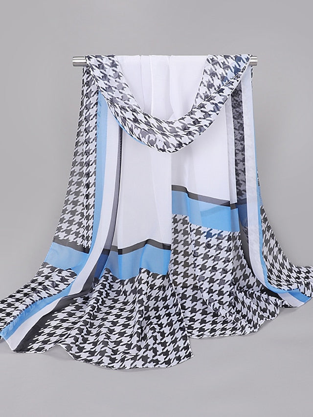 Women'S Spring And Summer New Thousand Bird Check Print Chiffon Long Silk Scarf - LuckyFash™