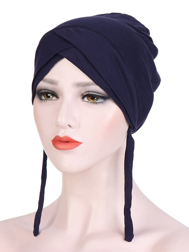 Muslim with Rope Scarf Hat Women Turban Soft Chemo Cap Hair Loss Islamic Headwrap Head Cover Wrap Caps Headwear Dubai Arab Bonnet New - LuckyFash™