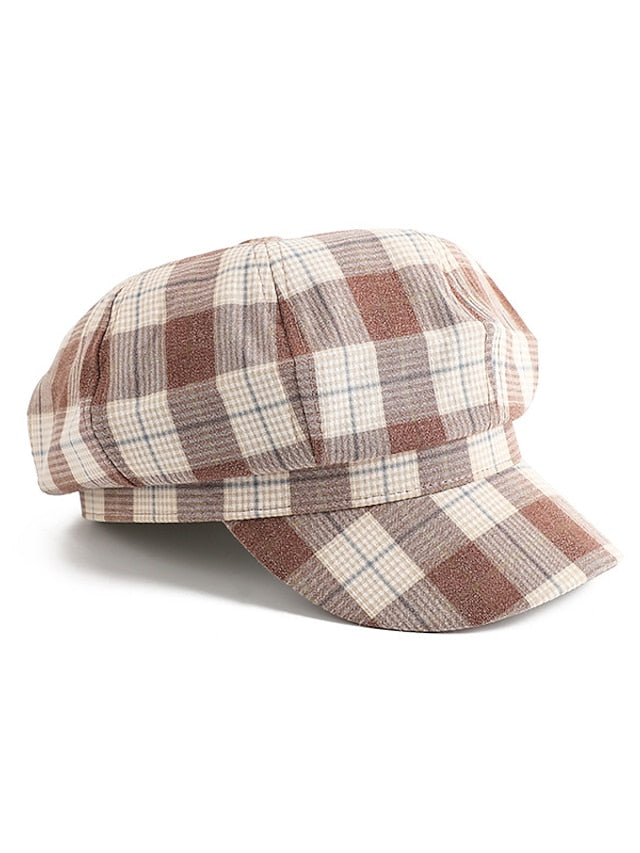 Streetwear Plaid Beret Hat Women Retro Octagonal Hat - LuckyFash™