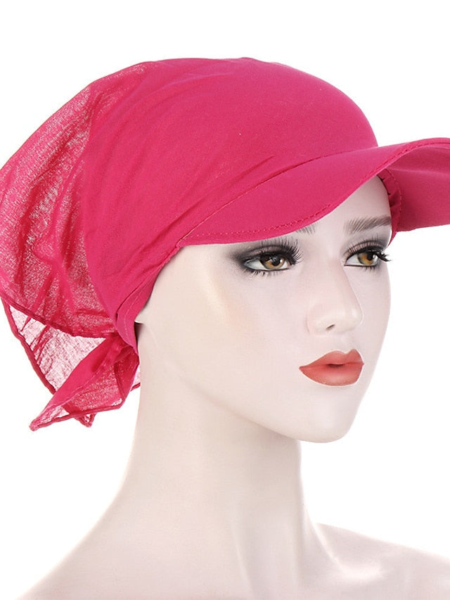 Women Classic Turban Hat Solid Color Outdoor Brim Sunshade Hats Female with Scarf Cap Soft Headscarf Beanie Baseball Cap - LuckyFash™