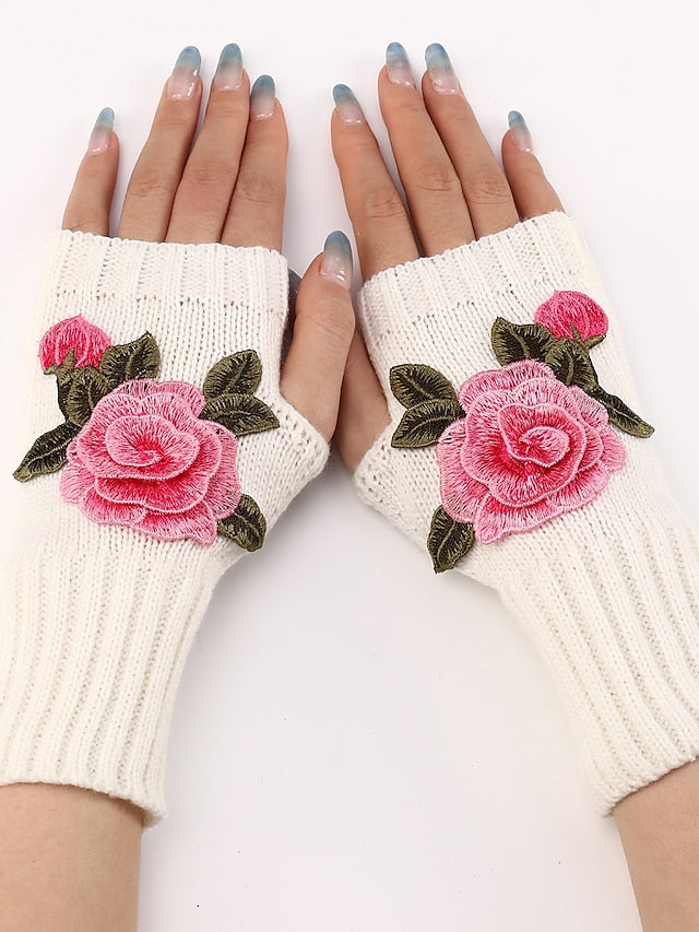 Women's Fingerless Gloves Warm Winter Gloves Gift Daily Flower / Floral Polyester Acrylic Fibers Cosplay Casual 1 Pair - LuckyFash™