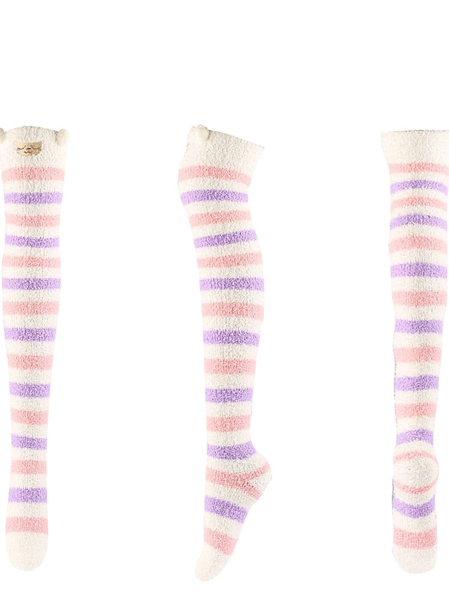 Women's Knee High Socks Home Daily Multi Color Polyester Spandex Basic Classic Warm Cute 1 Pair - LuckyFash™