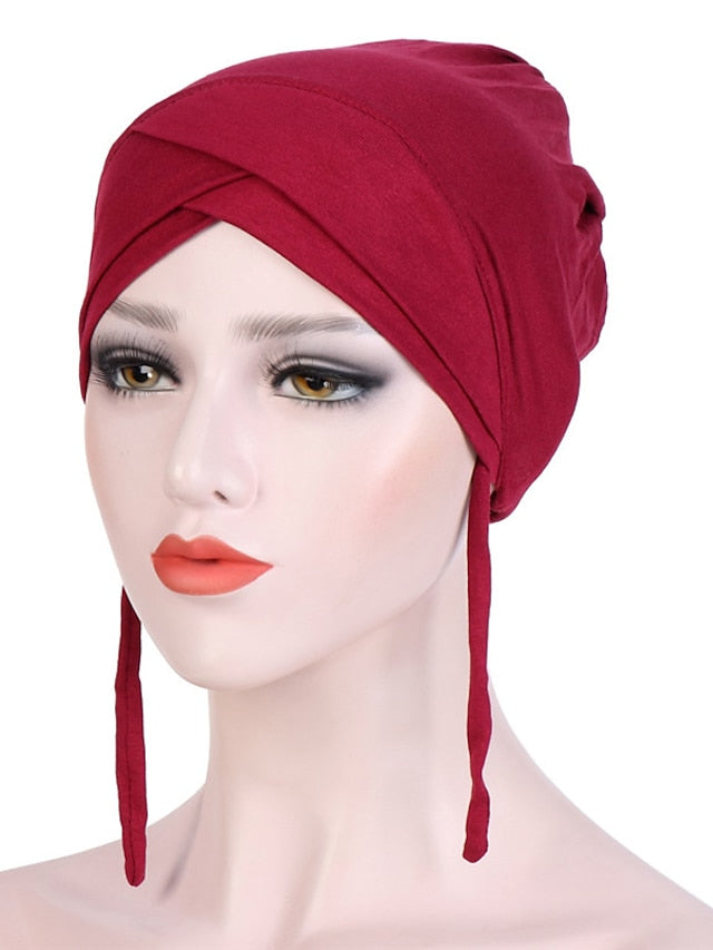 Muslim with Rope Scarf Hat Women Turban Soft Chemo Cap Hair Loss Islamic Headwrap Head Cover Wrap Caps Headwear Dubai Arab Bonnet New - LuckyFash™