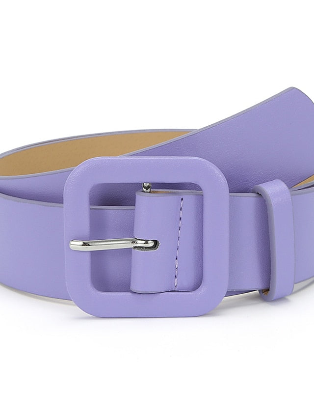 Women's Unisex PU Buckle Belt PU Leather Prong Buckle Plain Classic Casual Party Work Violet Black Pink Brown - LuckyFash™