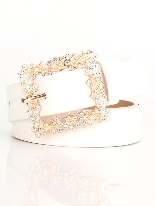 Women's Unisex PU Buckle Belt PU Leather Prong Buckle Crystal Rhinestone Casual Classic Party Daily Green White Black Brown - LuckyFash™