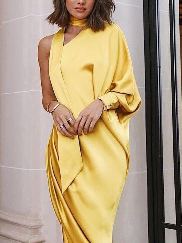 Elegant One-Shoulder Pleated Side Slit Dress Evening Dress - LuckyFash™