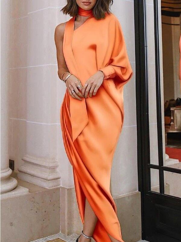 Elegant One-Shoulder Pleated Side Slit Dress Evening Dress - LuckyFash™