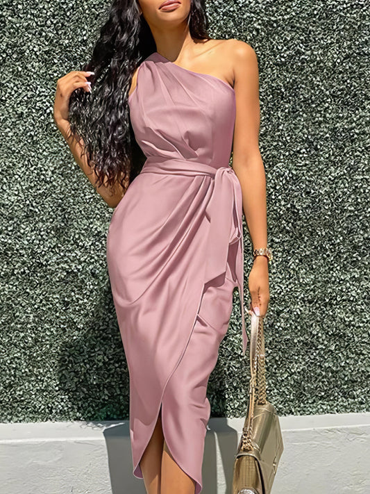 Elegant Slanted Shoulder Sleeveless Long Dress - LuckyFash™
