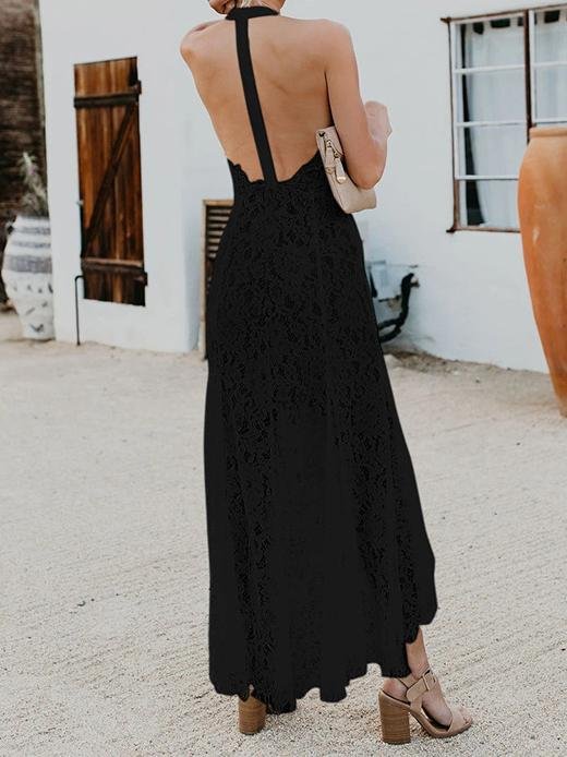 Elegant Sleeveless Lace Hollow Open-back Dress - LuckyFash™