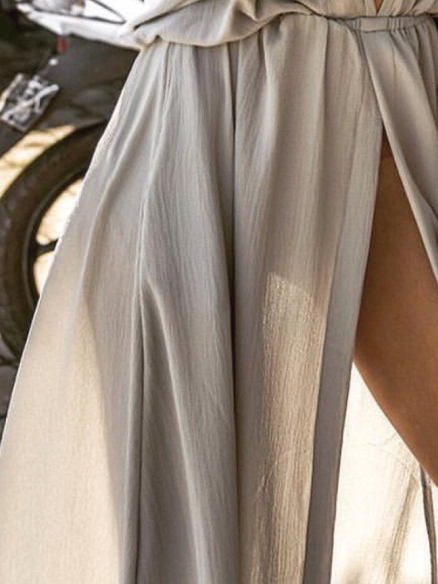 Elegant Solid Deep V Neck Split Dress - LuckyFash™