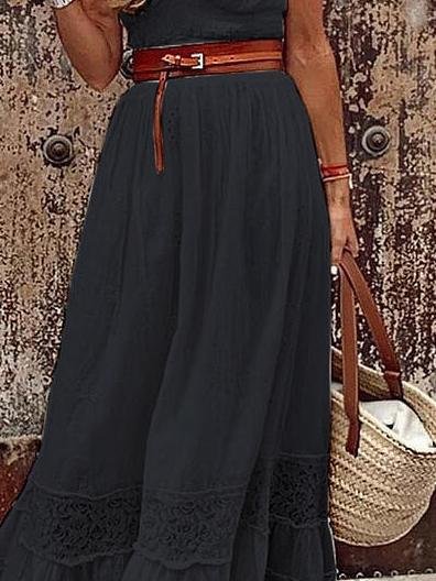Elegant V-neck Lace Stitching Belt Long Dress - LuckyFash™
