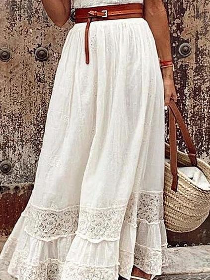 Elegant V-neck Lace Stitching Belt Long Dress - LuckyFash™