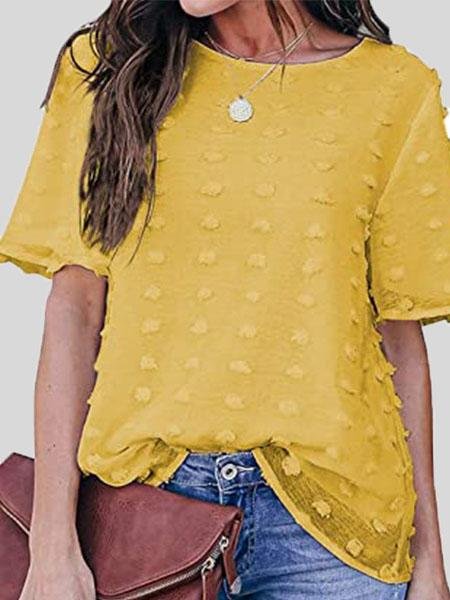 Embroidered Tulle Fake Two-piece Chiffon Short Sleeve T-shirts - LuckyFash™