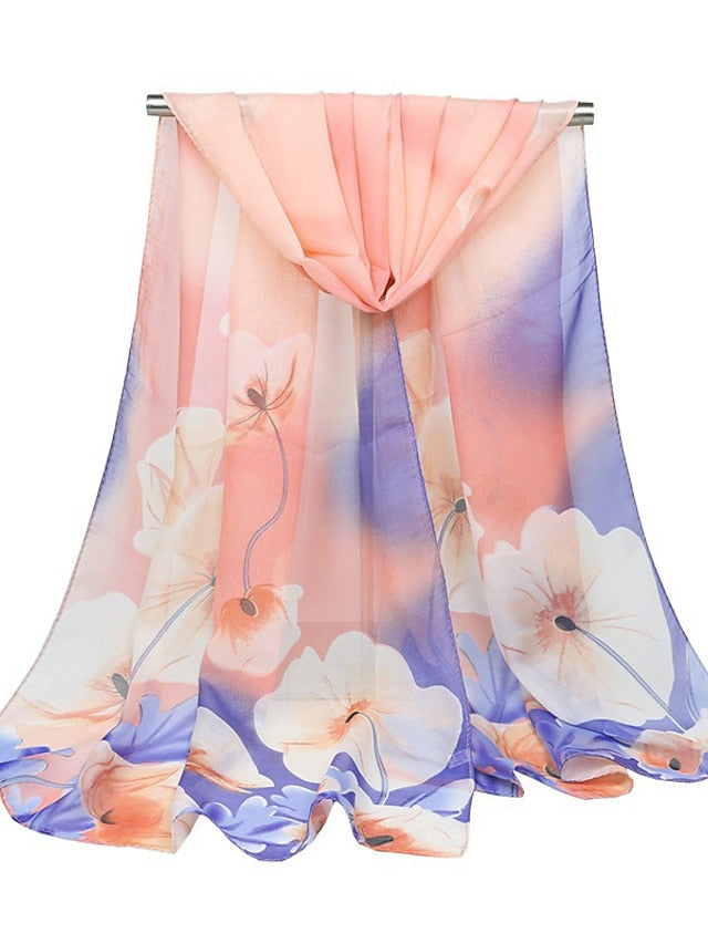 Thin Style Chiffon Georgette Print Beach Scarf Gradient Color Flower Summer Sunscreen Bandana Scarf&Shawl for Women - LuckyFash™