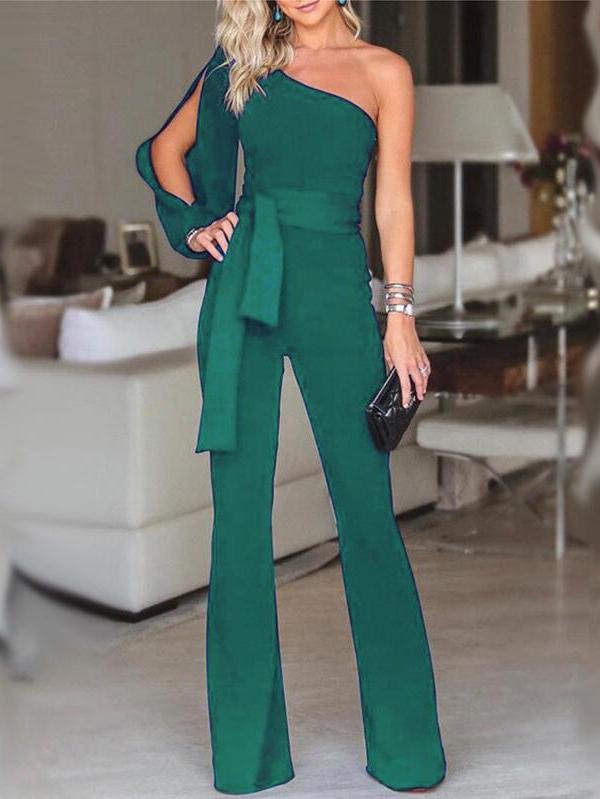 Enticing Slim High Waist One Shoulder Jumpsuit - LuckyFash™