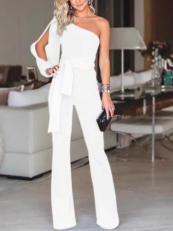 Enticing Slim High Waist One Shoulder Jumpsuit - LuckyFash™
