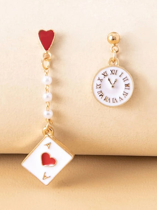 Korean girl clock earrings for asymmetric playing cards - LuckyFash™