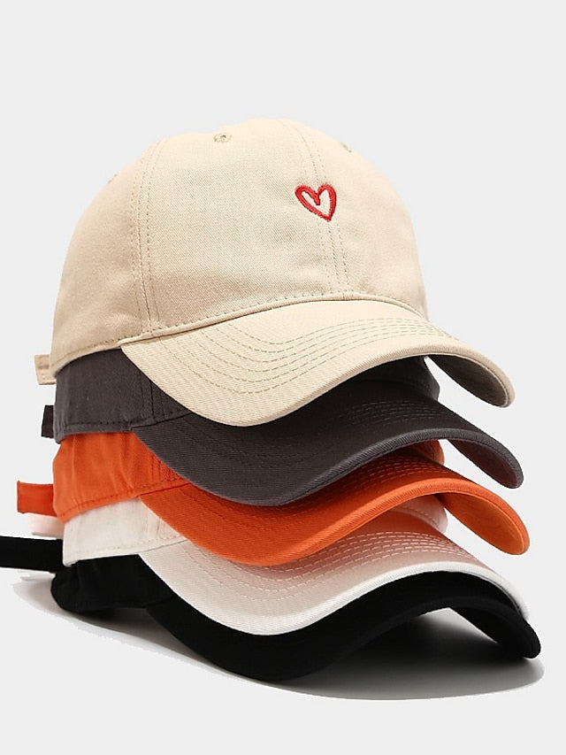 Cotton Baseball Caps Unisex Casual Sunhat Heart Embroidery Man Women Summer Hat Outsport Daily Duck Tongue Cap Couple Sun Visor - LuckyFash™