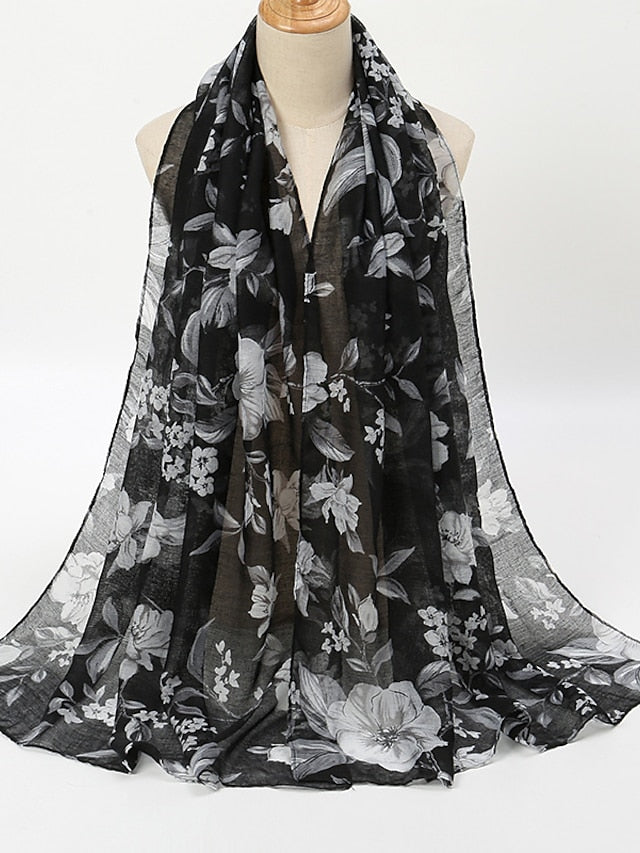 Fashion Women Floral Voile Soft Hijabs Bohemia Casual Scarf Muslim Ladies Printed Thin Shawl 180*70cm for Women - LuckyFash™