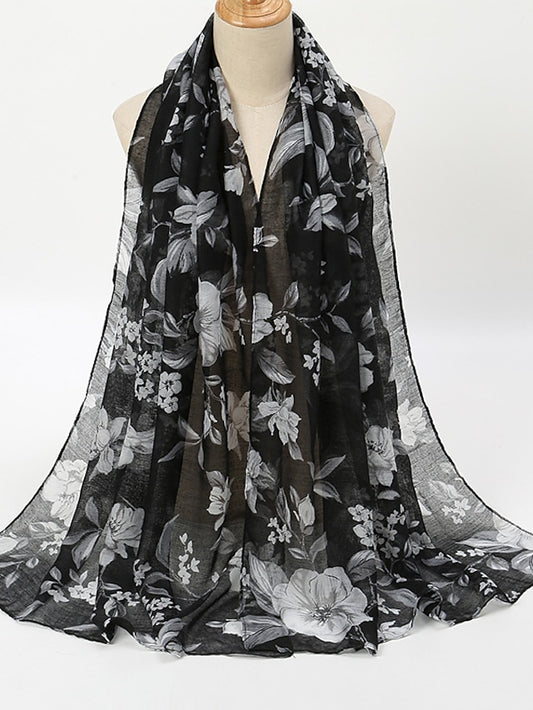 Fashion Women Floral Voile Soft Hijabs Bohemia Casual Scarf Muslim Ladies Printed Thin Shawl 180*70cm for Women - LuckyFash™