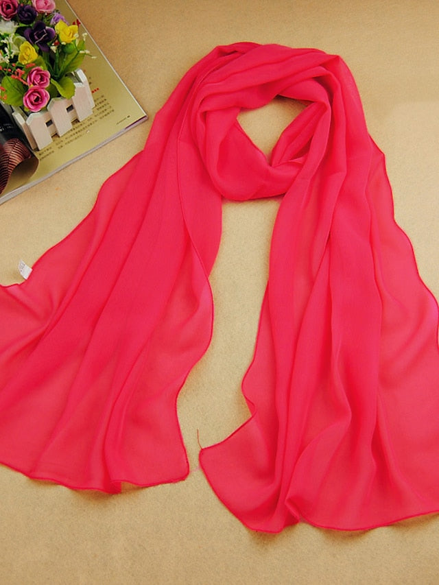 Women's Chiffon Scarf Dailywear Daily Date Red Pink Scarf Pure Color / Basic / Fall / Winter / Spring - LuckyFash™