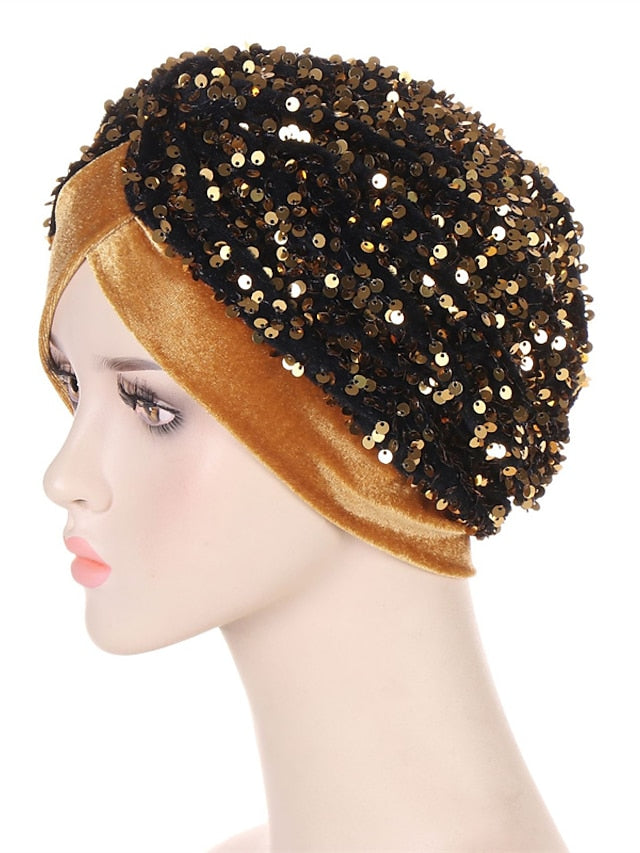 Velvet Sequins Turban Caps For Women Muslim Headscraf Bonnet Femme Musulman Islamic Head Wraps African Indian Hat Protective Hair Cover - LuckyFash™