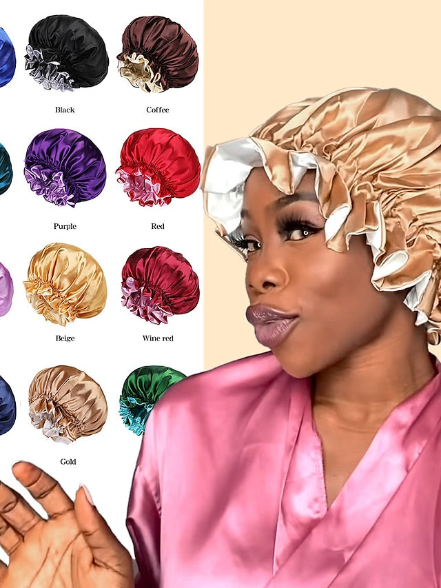 Large double-layer Satin nightcap female European and American large round cap chemotherapy cap Satin bonnet - LuckyFash™