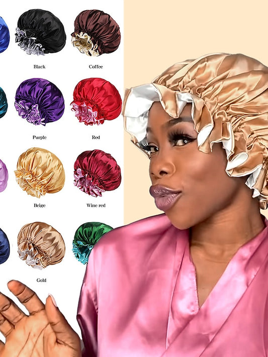 Large double-layer Satin nightcap female European and American large round cap chemotherapy cap Satin bonnet - LuckyFash™