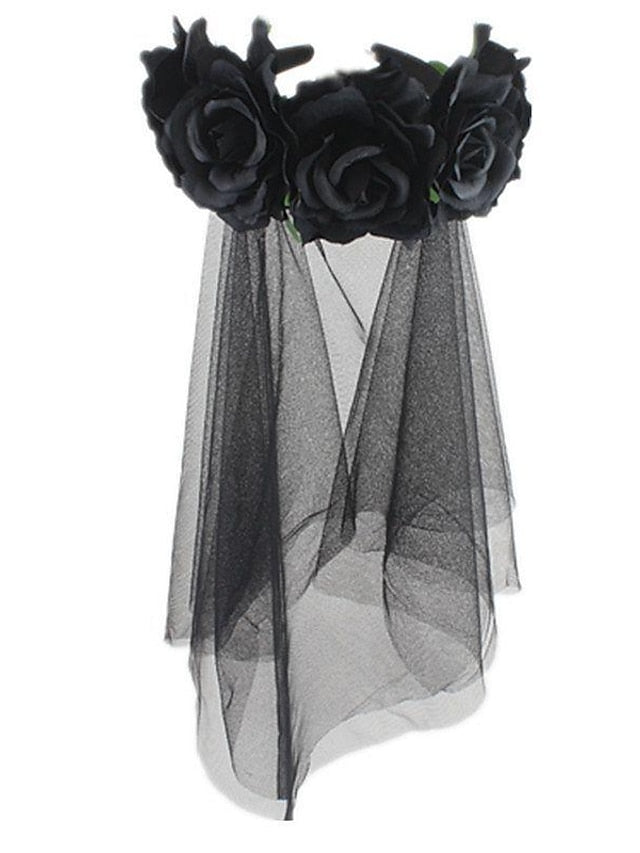 christmas party hair accessories headband simulation rose flower black mesh carnival headband - LuckyFash™