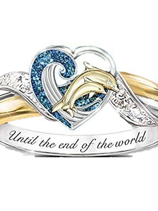 women declaration ring mom loves you forever inlaid zircon female ring turtle owl flower unicorn ring women girls gift jewelry (dolphin, 6) - LuckyFash™