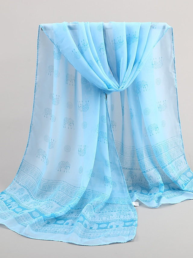 Ladies Exotic Ethnic Wind Elephant Print Chiffon Silk Scarf - LuckyFash™