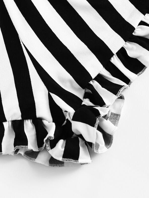 Eye and Letter Graphic Top & Ruffle Striped Shorts PJ Set - LuckyFash™