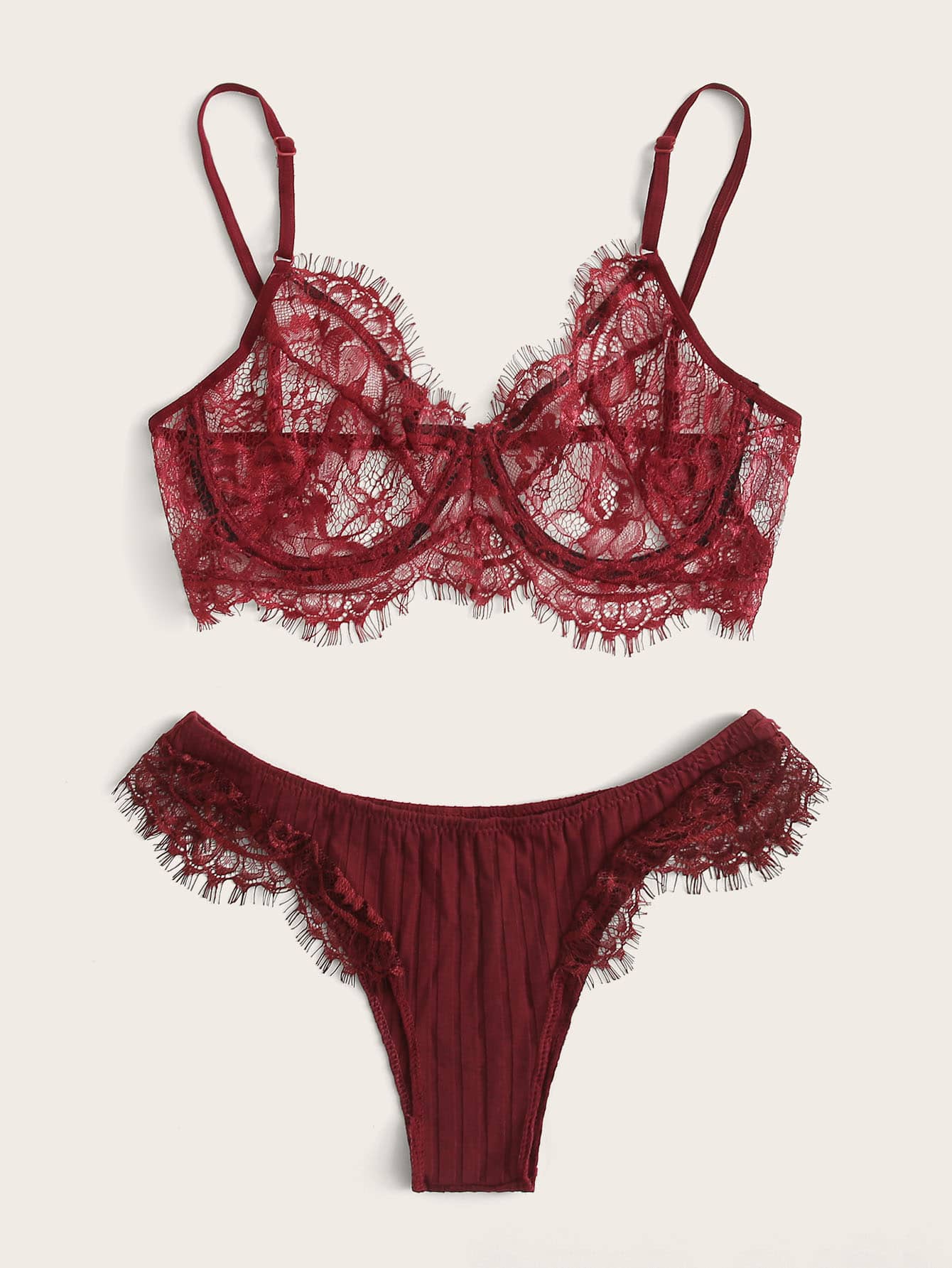 Eyelash Lace Underwire Lingerie Set - LuckyFash™