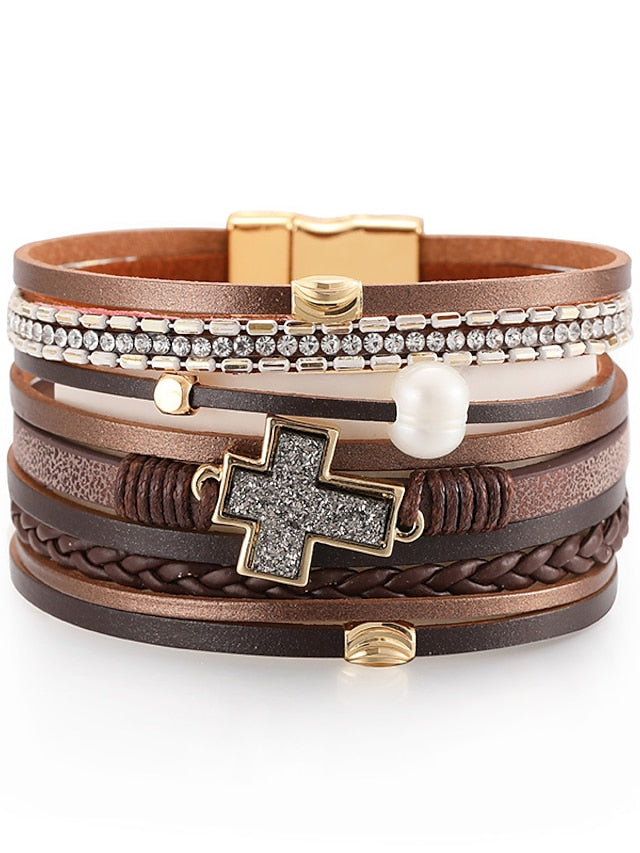 Loom Bracelet Plaited Wrap Cross Weave Bohemian Leather Bracelet Jewelry 1# / 2# / 3# For Beach for Women - LuckyFash™
