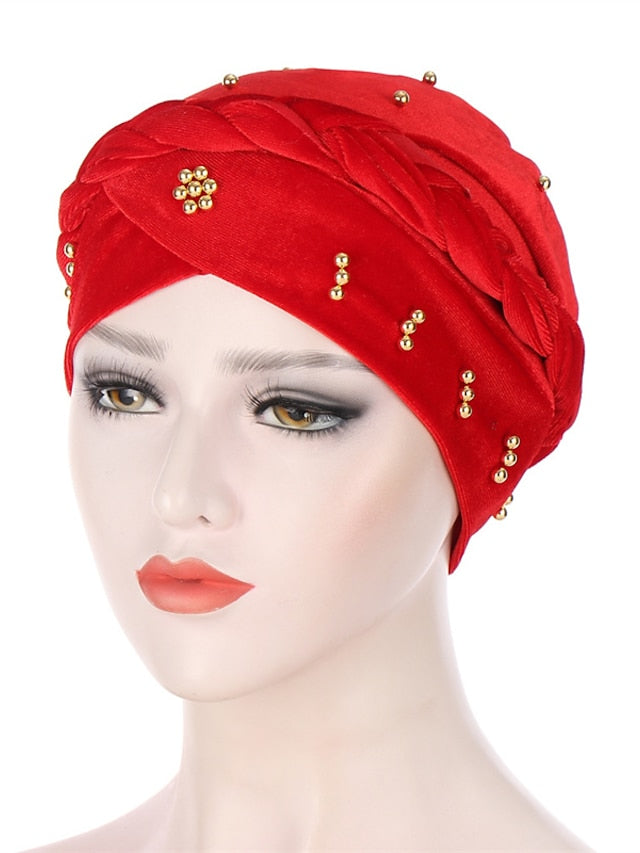 Retro Lady Women Beaded Hat Muslim Braid Head Scarf Turban Head Wrap Cover Ramadan Hair Loss Islamic Headwear Arab Fashion - LuckyFash™