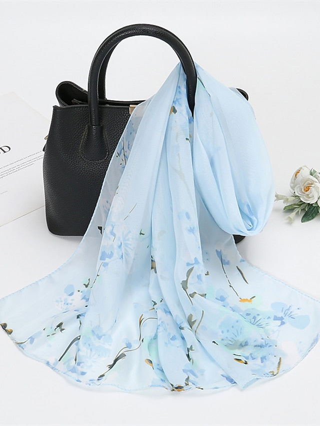 Spring Summer Fashion Floral Thin Style Chiffon Shawl Scarf Lady Print Soft Holiday Beach-up Wrap 150*50Cm - LuckyFash™