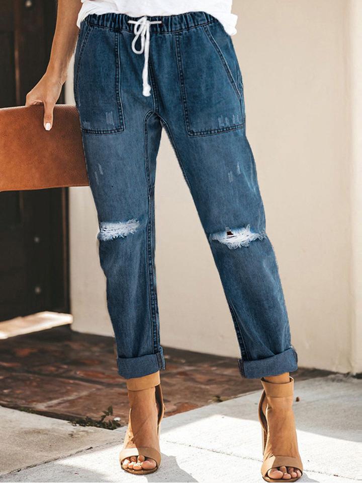 Fashion Casual Street Hipster Straight Leg Ripped Trousers Jeans - LuckyFash™