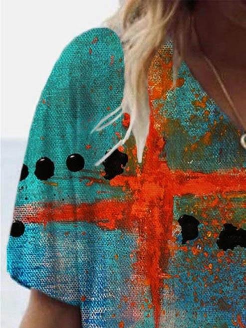 Fashion Cross Print V-neck T-shirt - LuckyFash™