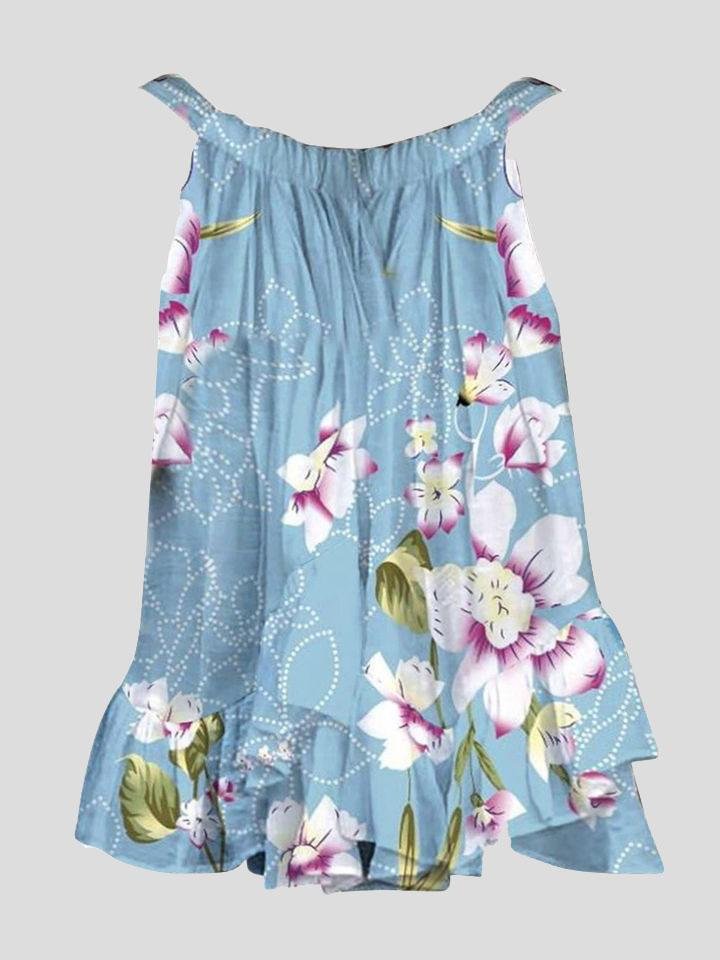 Fashion Floral Print Halter Sleeveless Pullover Off Shoulder Vest - LuckyFash™