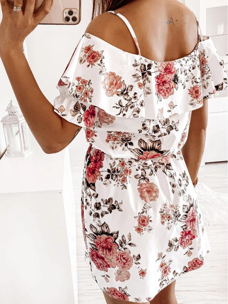 Fashion Floral Print Sling Off Shoulder Mini Dress - LuckyFash™