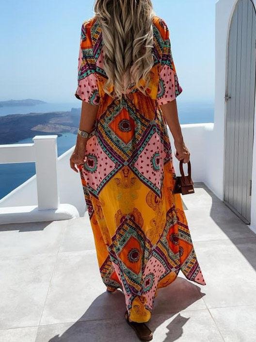 Fashion Lace-up Waist Mid-sleeve Long Dress - LuckyFash™