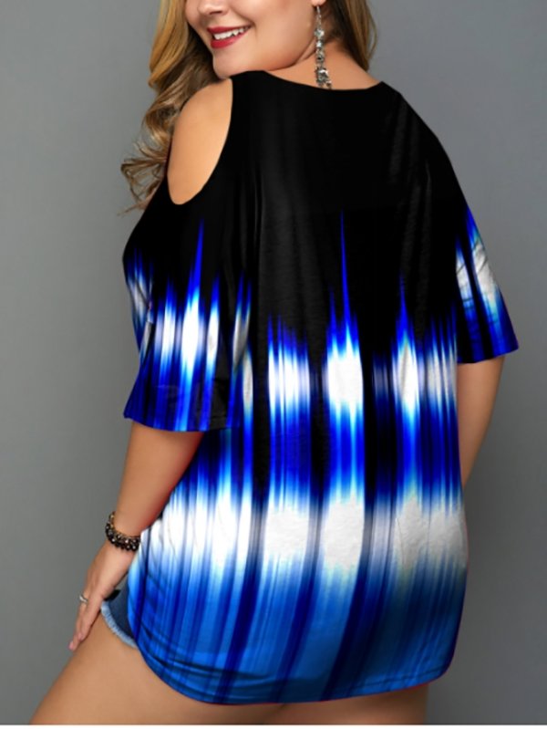 Fashion Plus Size Corrugated Printed Off-shoulder T-shirt - LuckyFash™